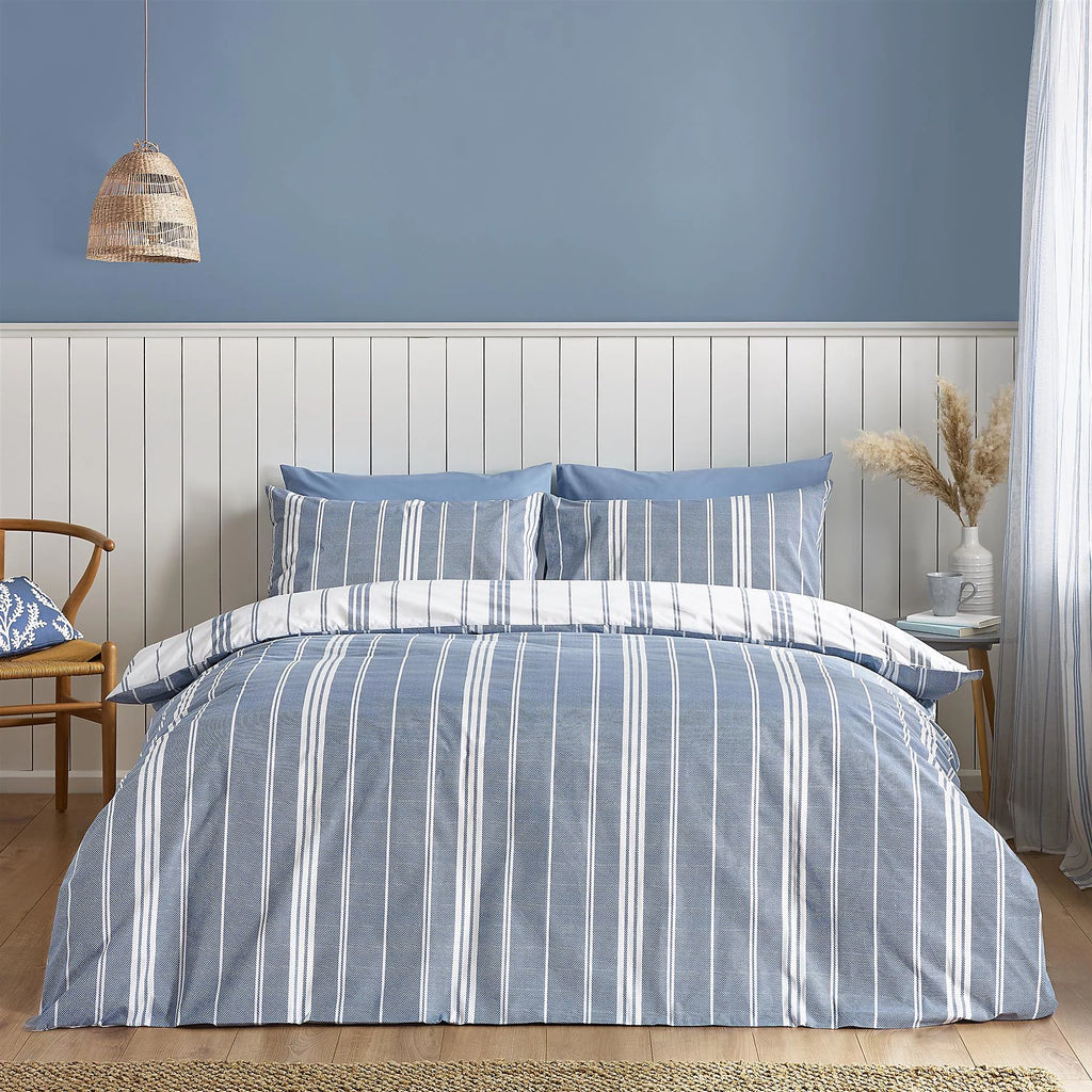 Catherine Lansfield Harbour Stripe Blue Duvet Cover Set