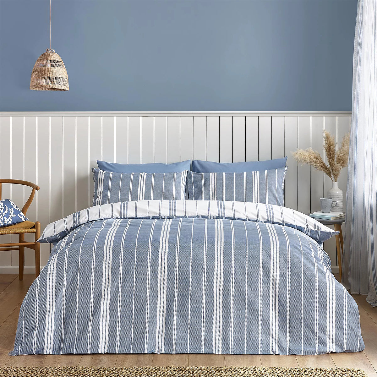Catherine Lansfield Harbour Stripe Blue Duvet Cover Set