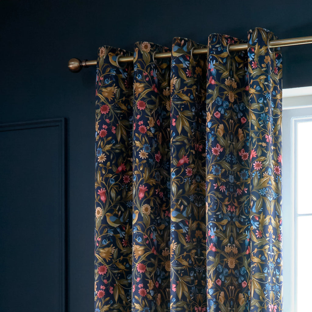 Catherine Lansfield Hedgerow Hopper Lined Eyelet Curtains in Navy