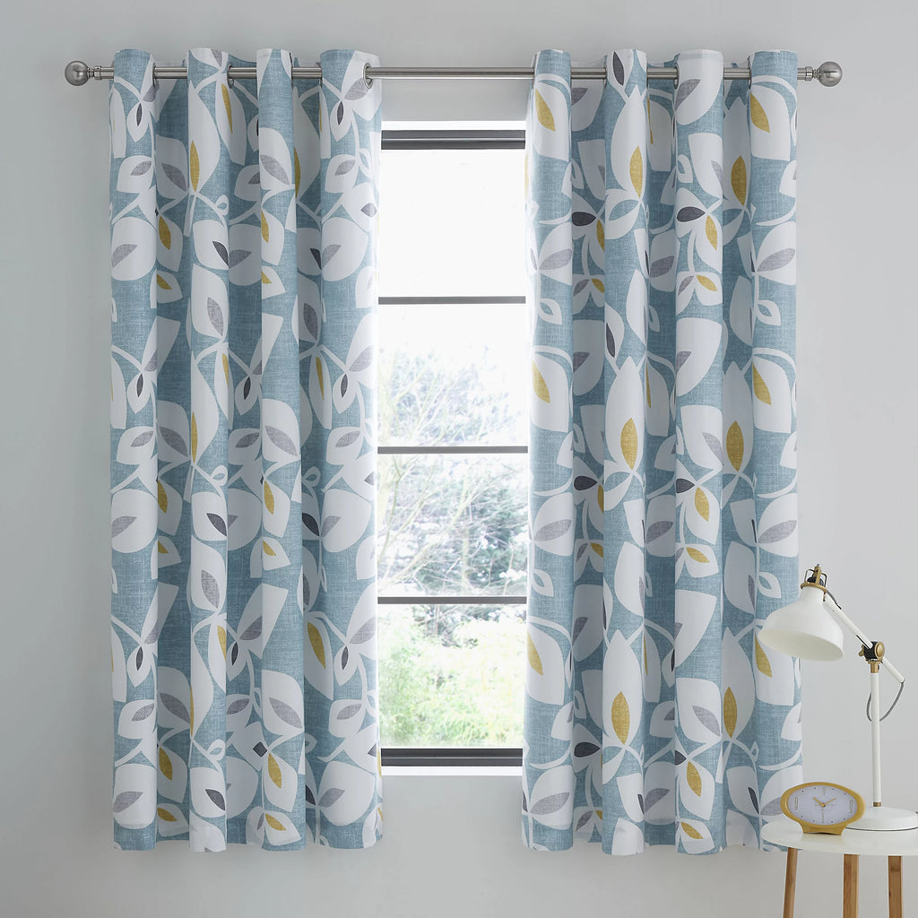 Catherine Lansfield Inga Leaf Eyelet Curtains in Teal 66 x 72 Inch