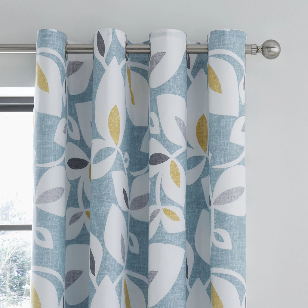 Catherine Lansfield Inga Leaf Eyelet Curtains in Teal 66 x 72 Inch