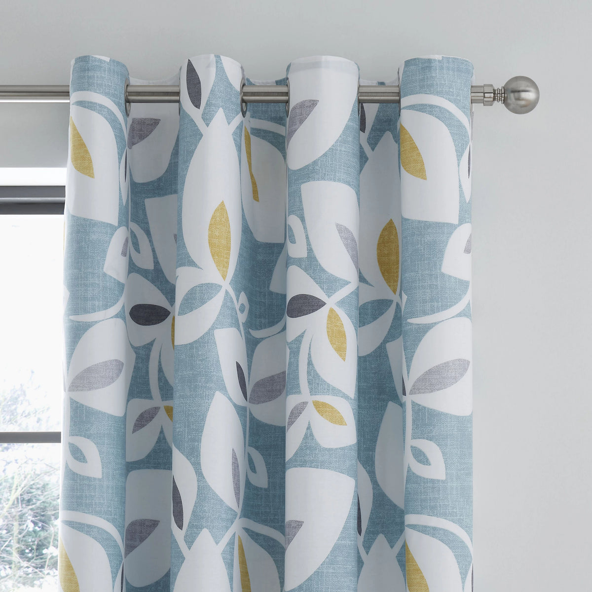 Catherine Lansfield Inga Leaf Eyelet Curtains in Teal 66 x 72 Inch
