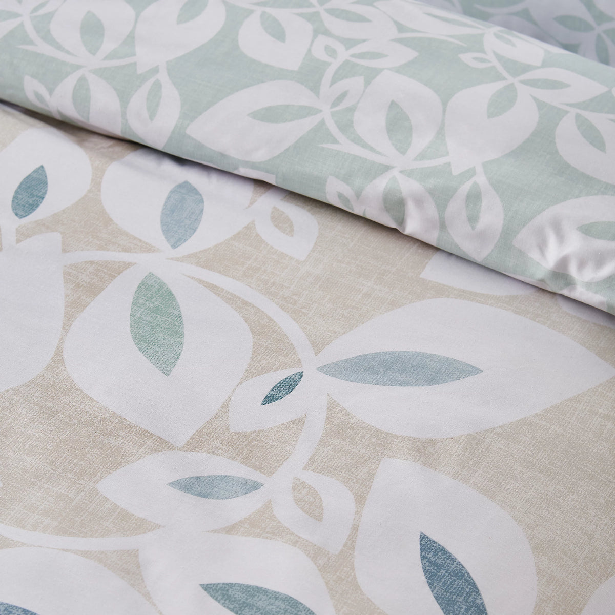 Catherine Lansfield Inga Leaf Reversible Duvet Cover Set Natural