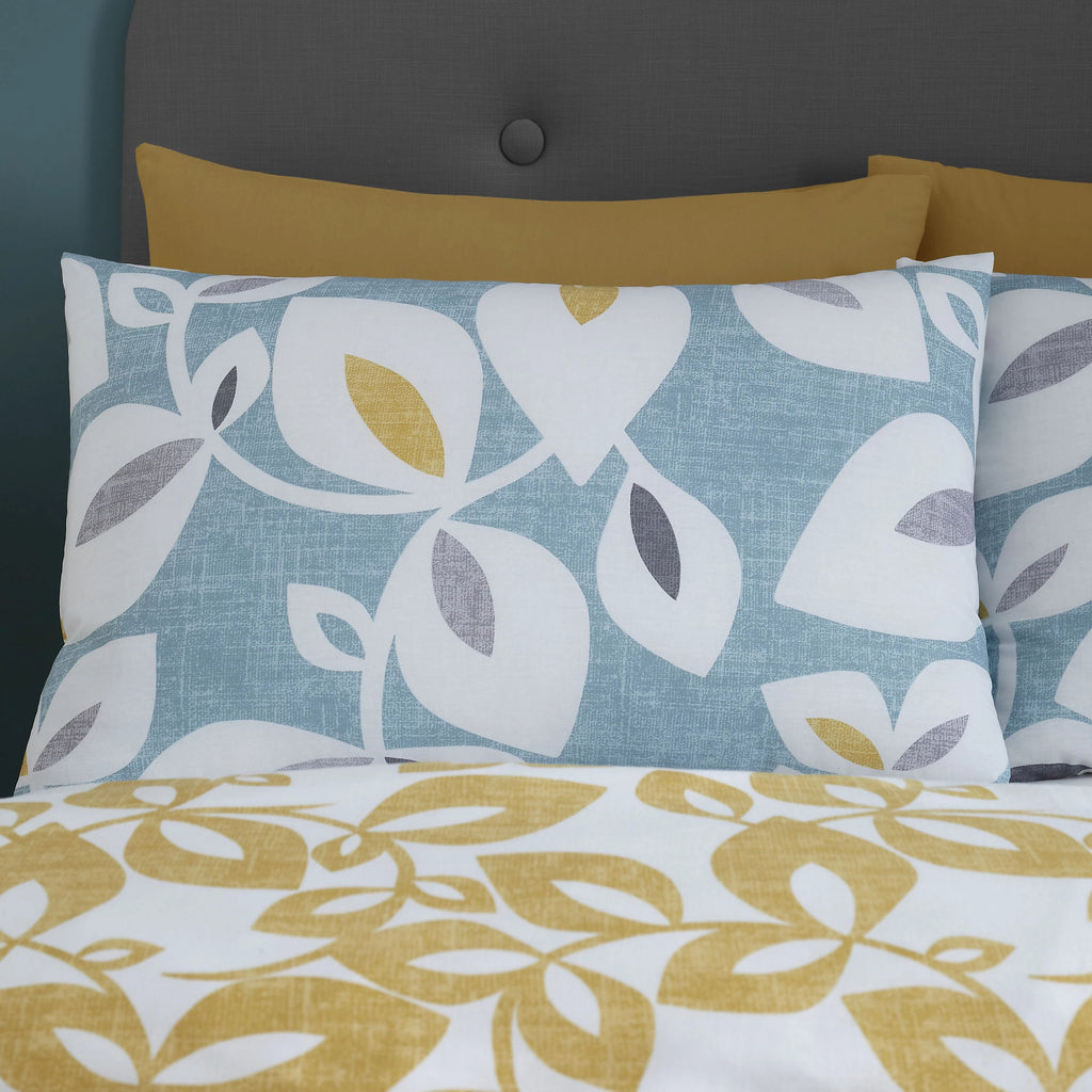 Catherine Lansfield Inga Leaf Reversible Duvet Cover Set Teal Green