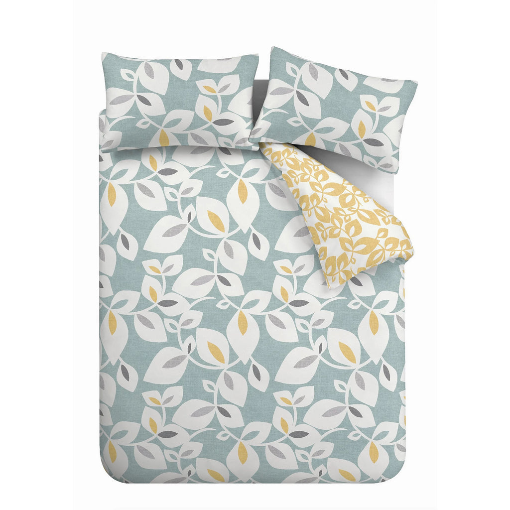 Catherine Lansfield Inga Leaf Reversible Duvet Cover Set Teal Green