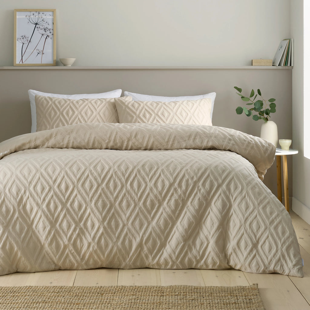 Catherine Lansfield Jacob Geo Soft Touch Duvet Cover Set Natural