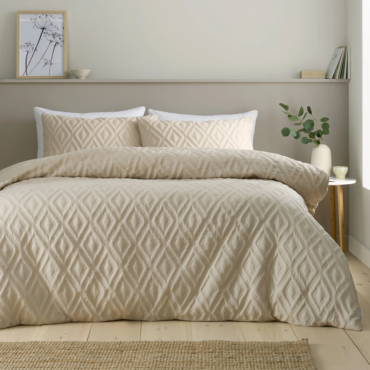 Catherine Lansfield Jacob Geo Soft Touch Duvet Cover Set Natural