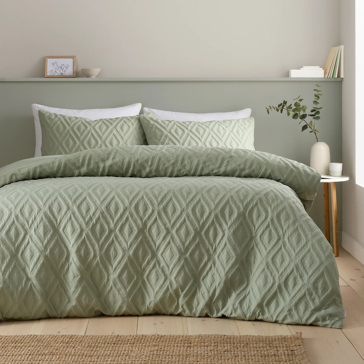 Catherine Lansfield Jacob Geo Soft Touch Duvet Cover Set Sage Green