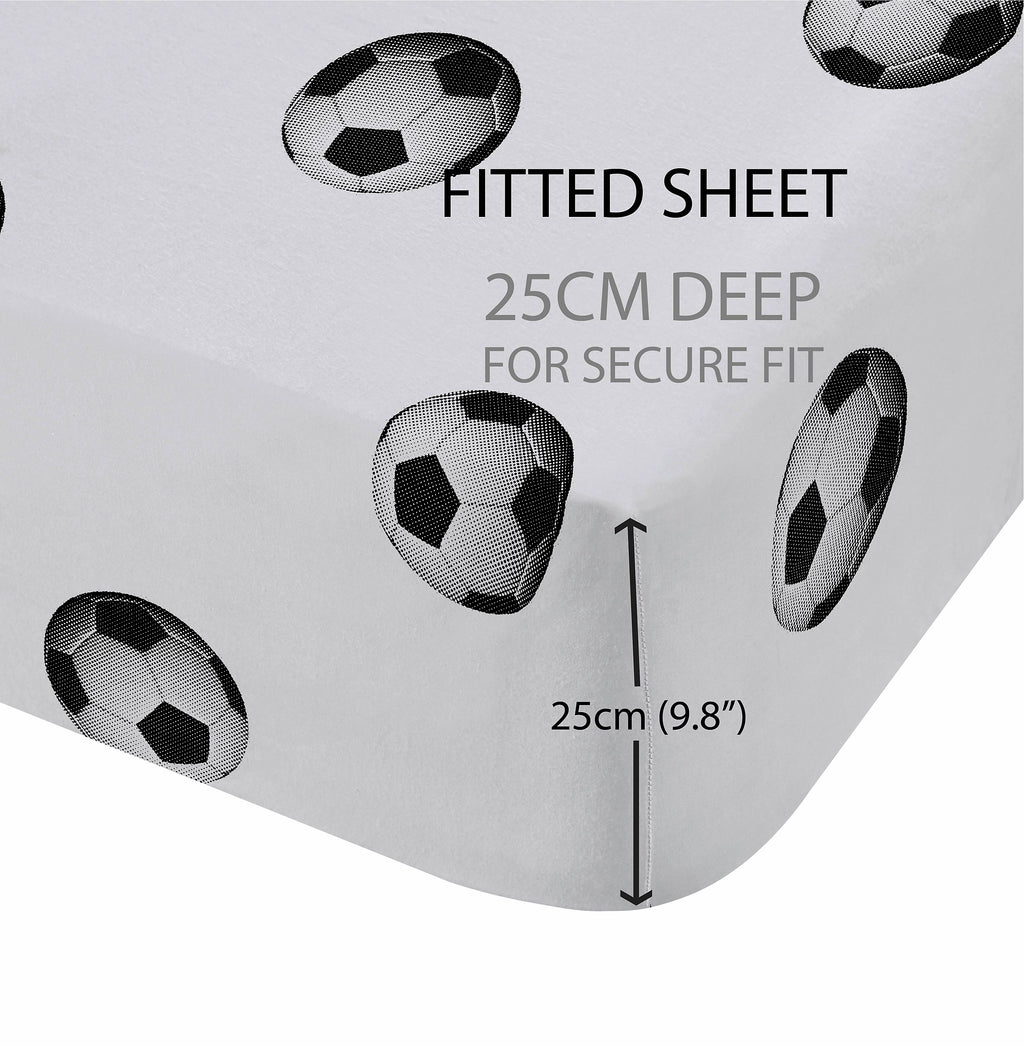 Catherine Lansfield Football Black & White Fitted Sheet