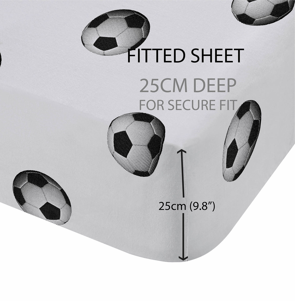 Catherine Lansfield Football Black & White Fitted Sheet