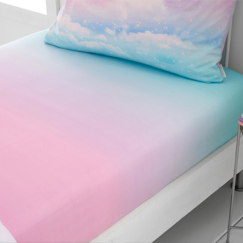 Catherine Lansfield Kids Bedroom Ombre Rainbow Clouds Fitted Sheet 25cm Depth in Pastel