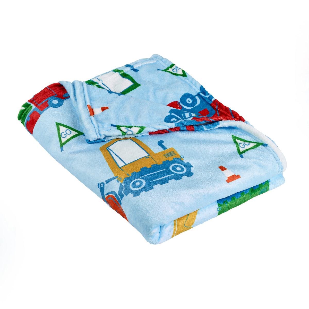 Catherine Lansfield Kids Digger Dreams Cosy Fleece Blanket Throw in Blue 130 x 170cm