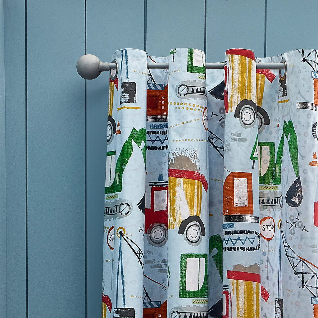 Catherine Lansfield Kids Digger Dreams Fully Reversible Eyelet Curtains in Blue 66 x 72 Inch