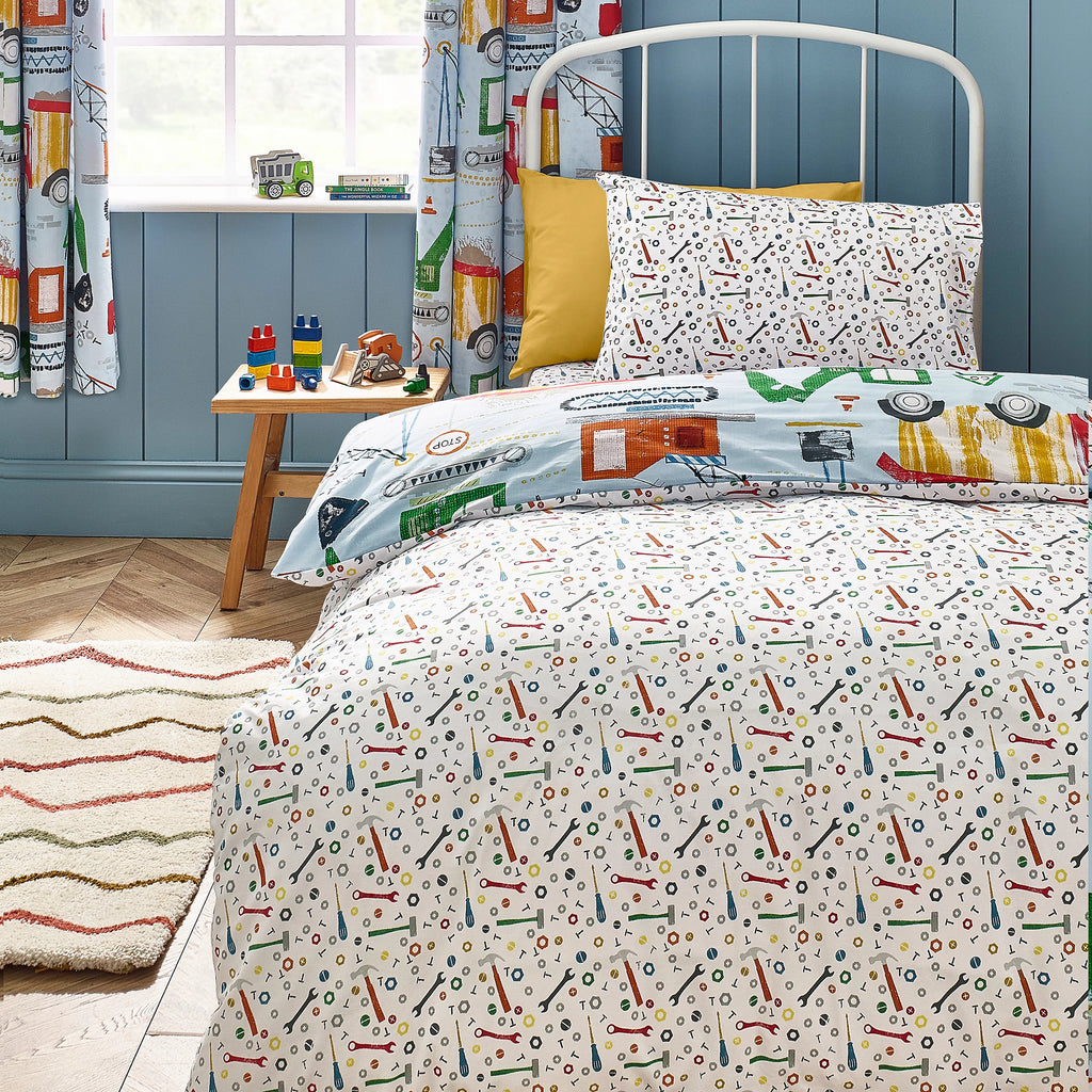 Catherine Lansfield Kids Digger Dreams Reversible Duvet Cover Set in Blue