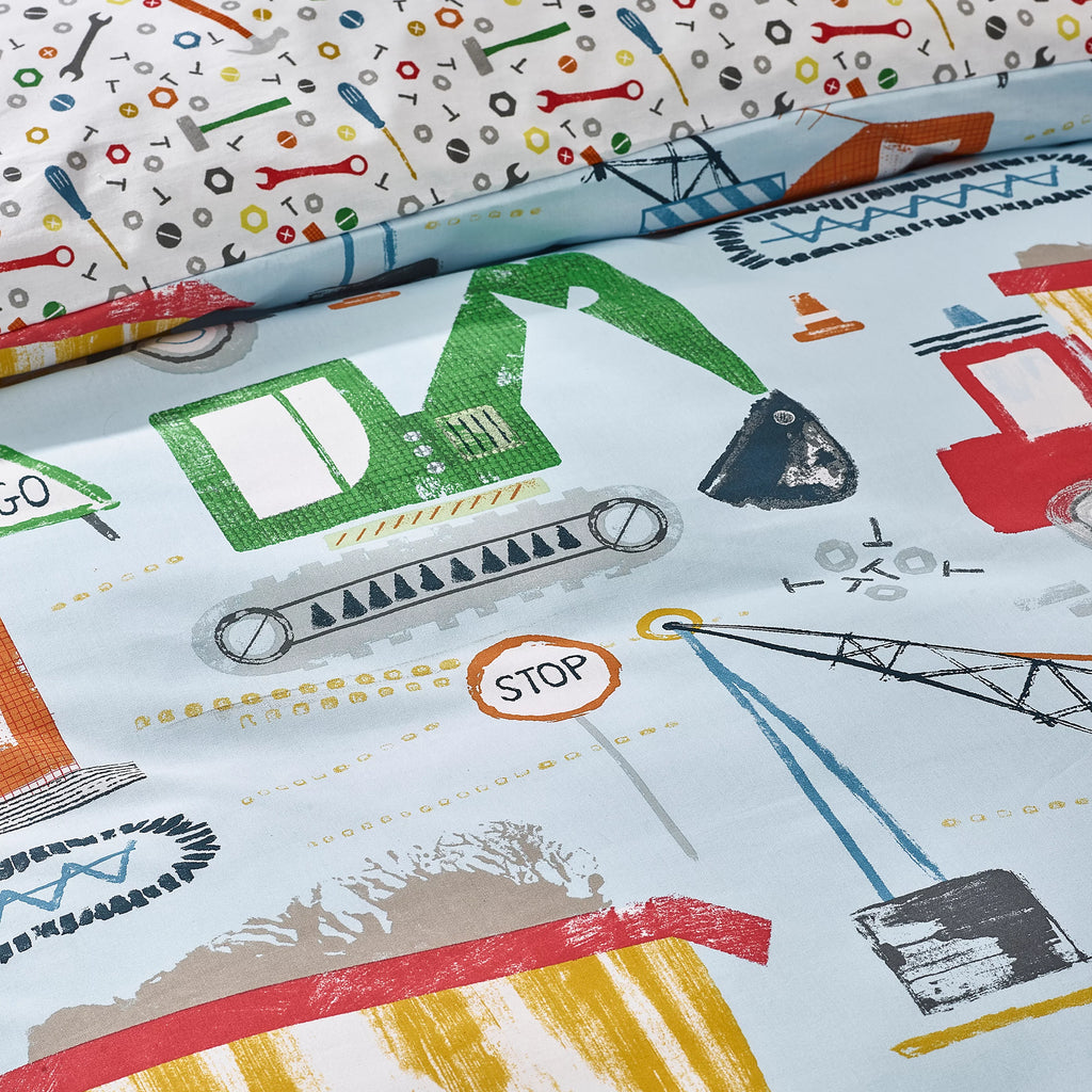 Catherine Lansfield Kids Digger Dreams Reversible Duvet Cover Set in Blue