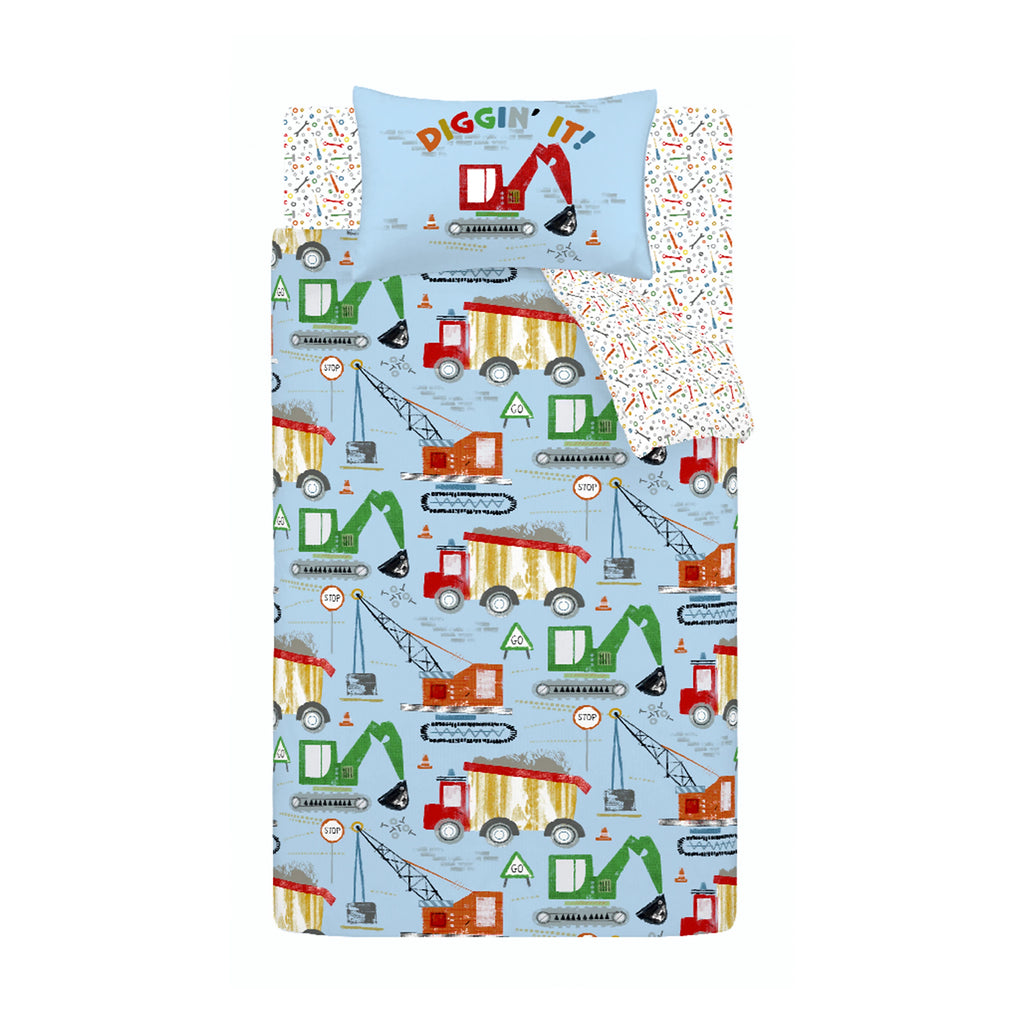 Catherine Lansfield Kids Digger Dreams Reversible Duvet Cover Set in Blue