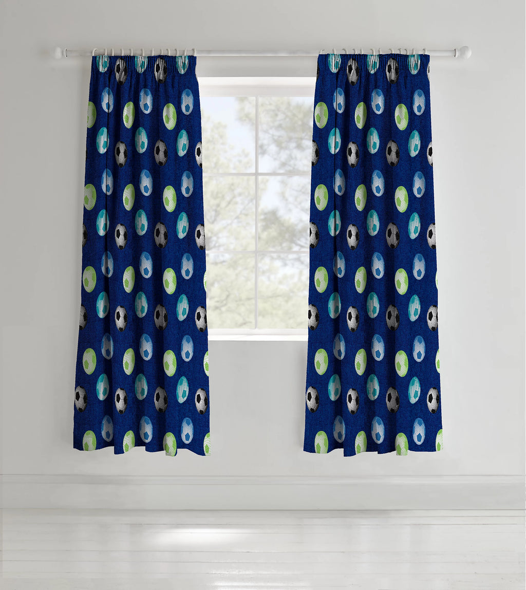Catherine Lansfield Football Pencil Pleat Curtains in Blue 66 x 72 Inch