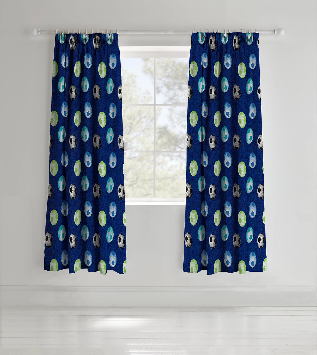 Catherine Lansfield Football Pencil Pleat Curtains in Blue 66 x 72 Inch