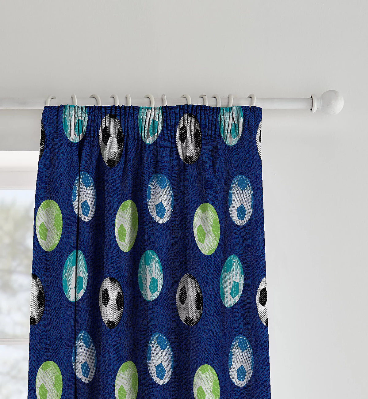 Catherine Lansfield Football Pencil Pleat Curtains in Blue 66 x 72 Inch