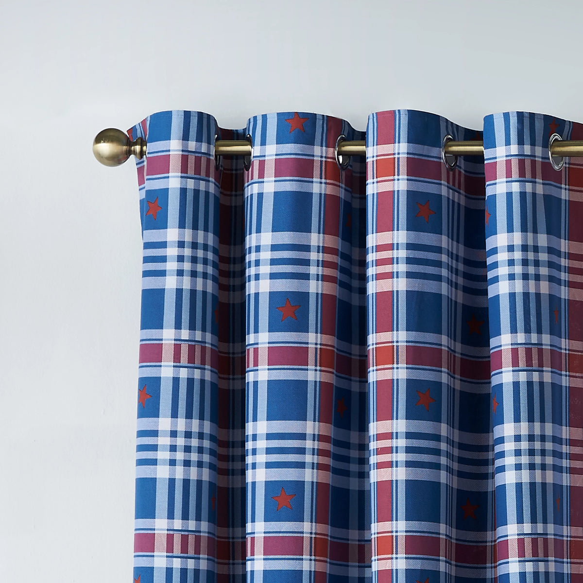Catherine Lansfield Stars And Check Fully Reversible Eyelet Curtains in Blue