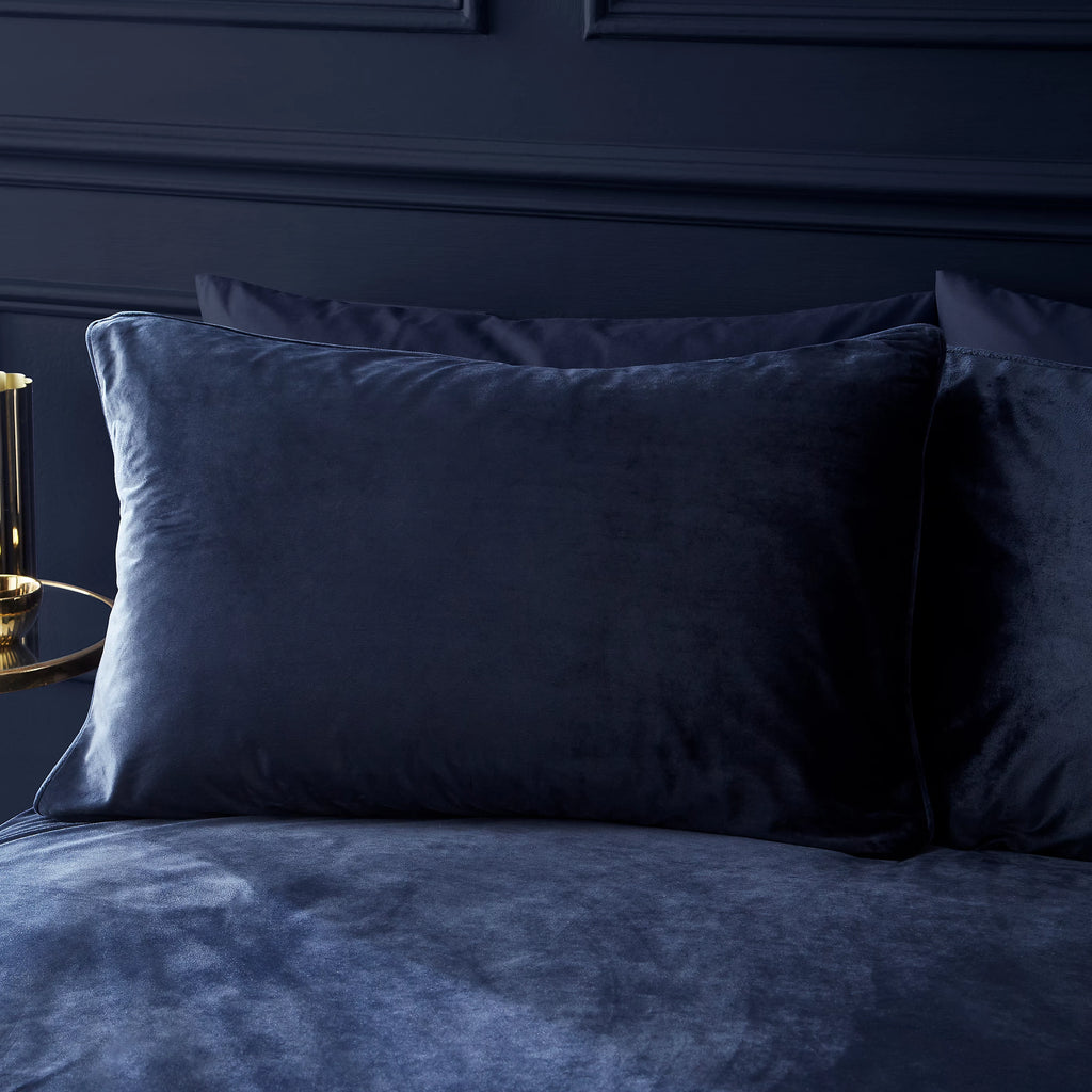 Catherine Lansfield Kingsley Soft Matt Velvet Duvet Cover Set Navy Blue