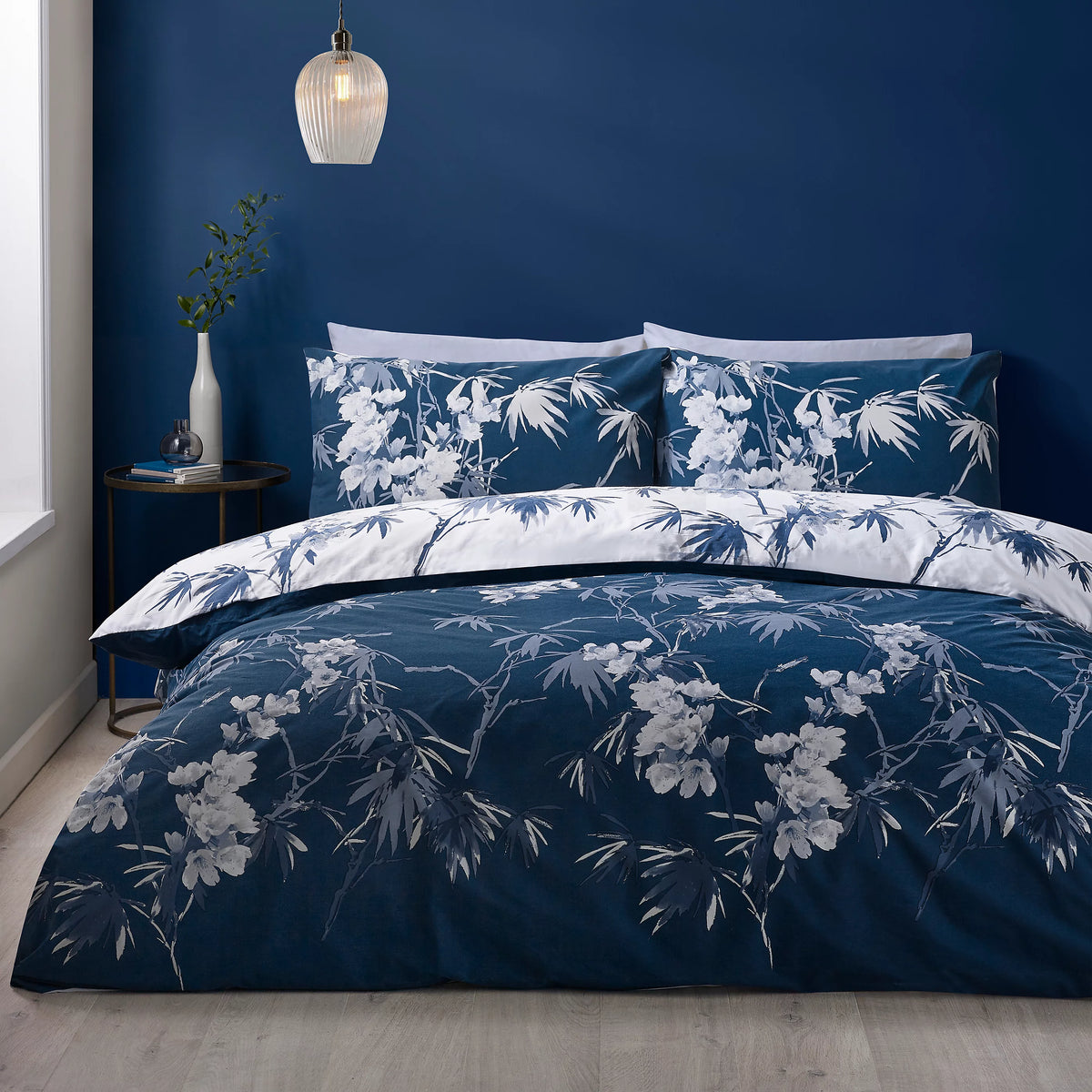 Catherine Lansfield Blue Kyoto Floral Reversible Duvet Cover Set