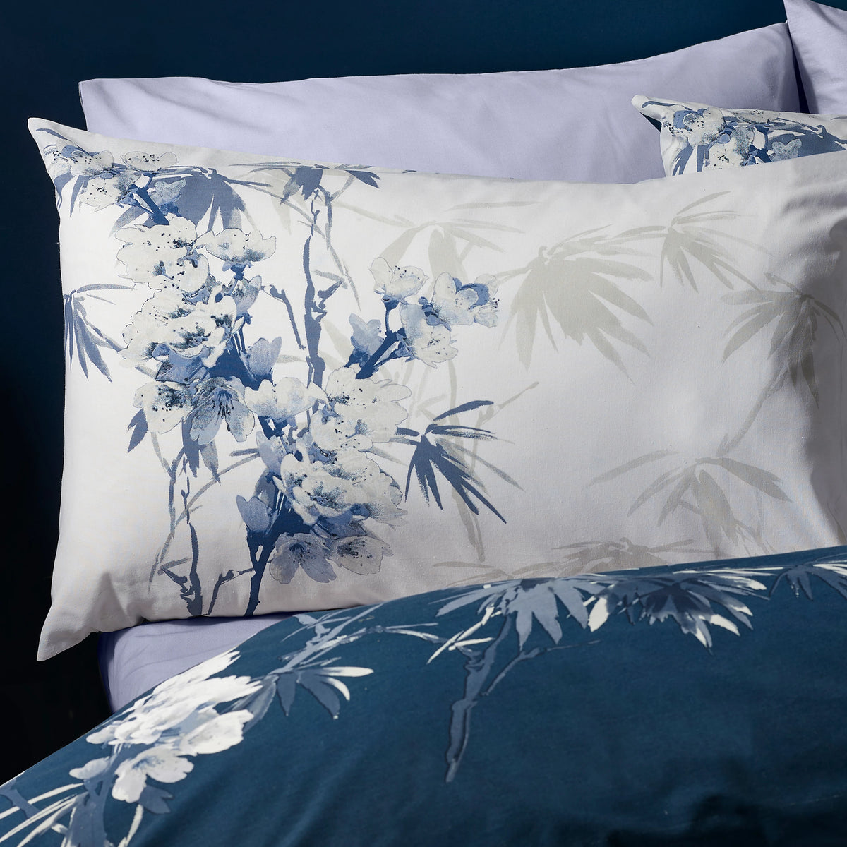 Catherine Lansfield Blue Kyoto Floral Reversible Duvet Cover Set