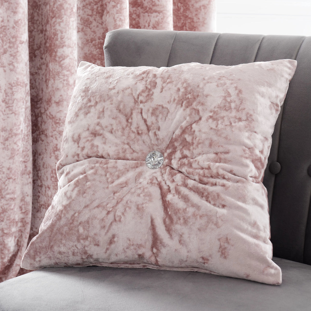 Catherine Lansfield Living Crushed Velvet 45x45cm Cushion Blush Pink