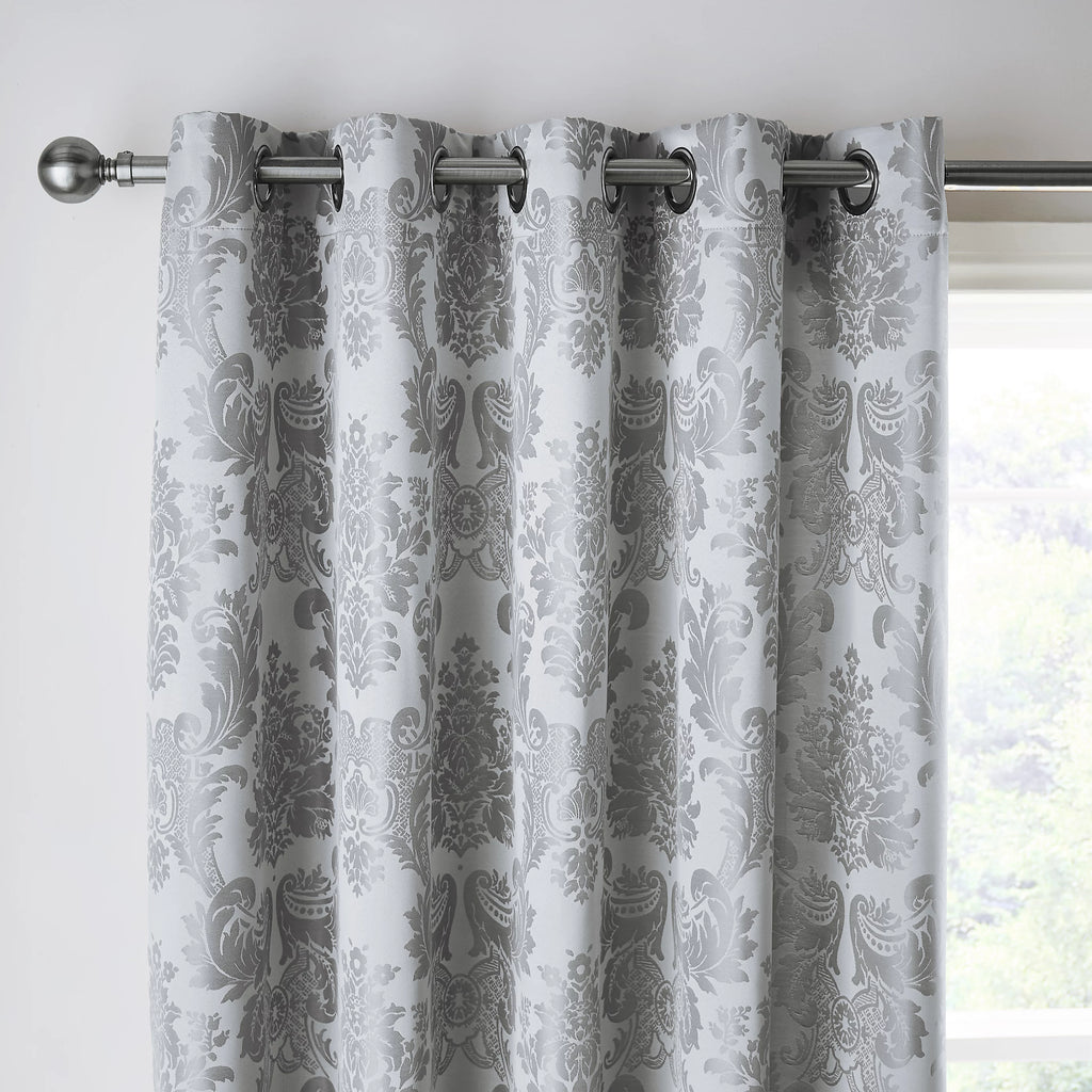 Catherine Lansfield Damask Jacquard Eyelet Curtains in Silver Grey