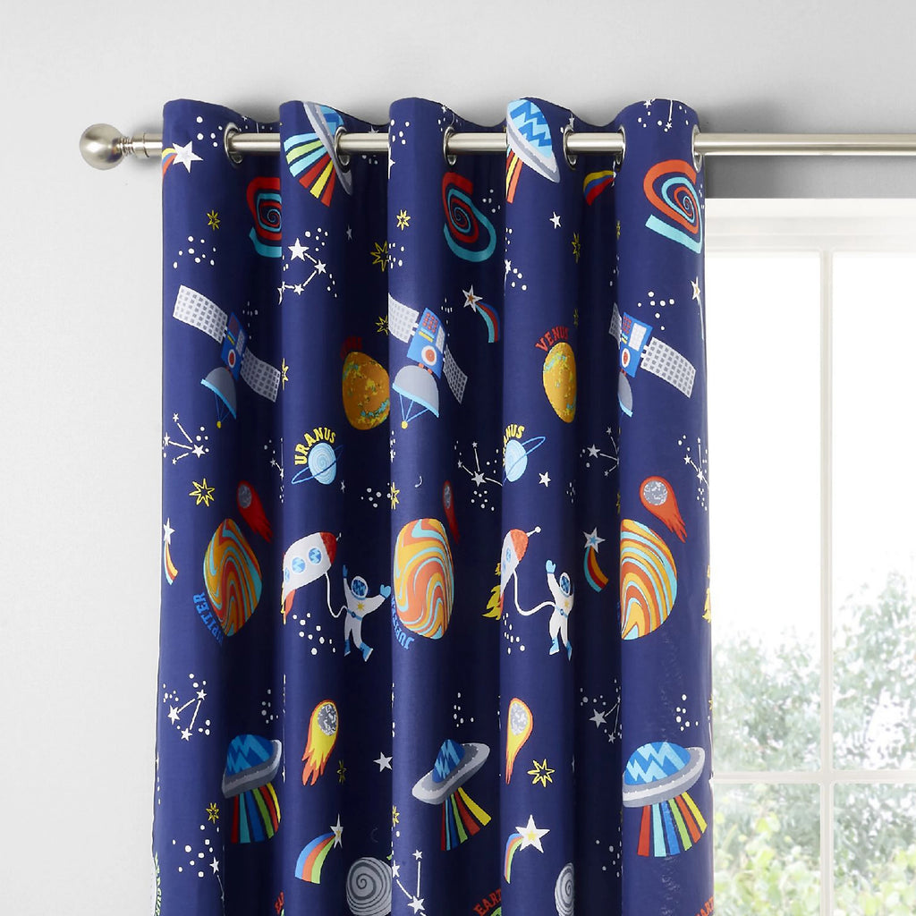 Catherine Lansfield Lost In Space Reversible Eyelet Curtains in Grey & Blue 66 x 72 Inch