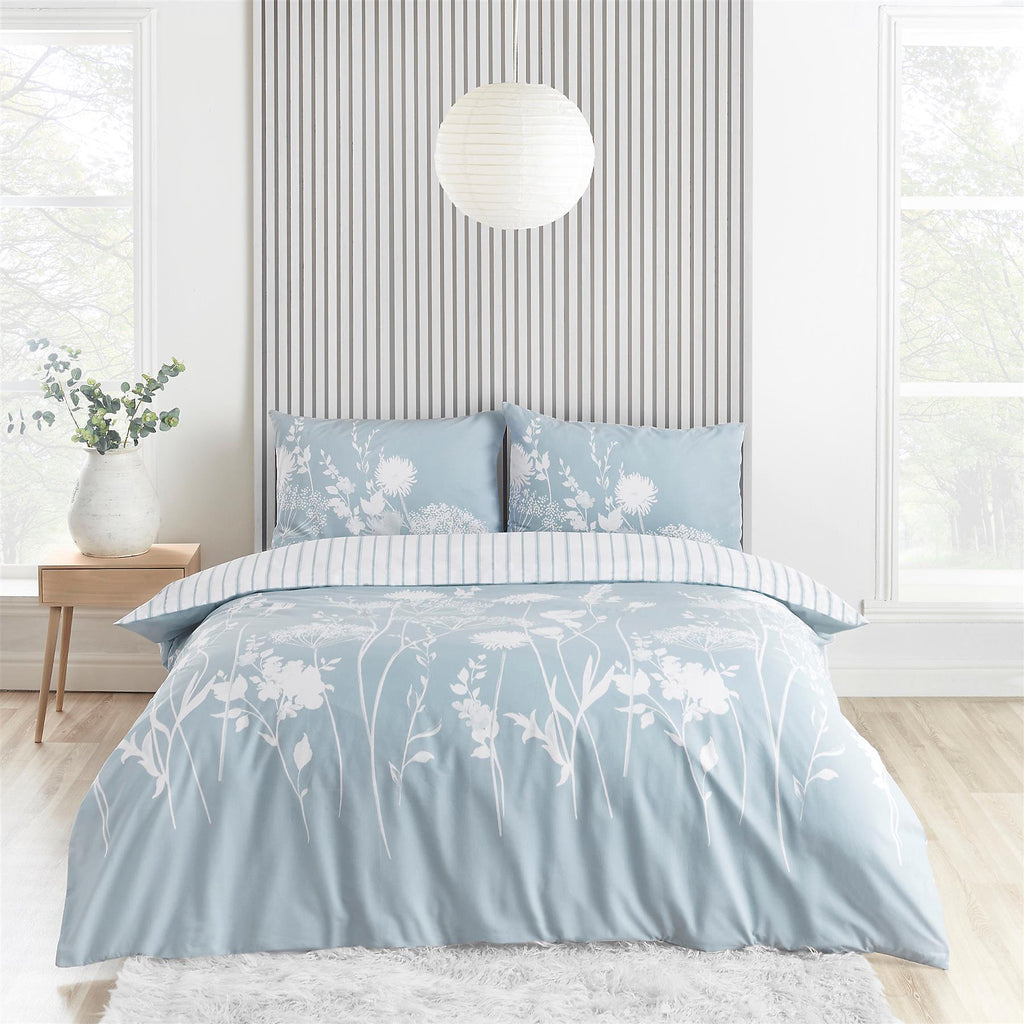 Catherine Lansfield Blue Meadowsweet Floral Reversible Duvet Cover Set