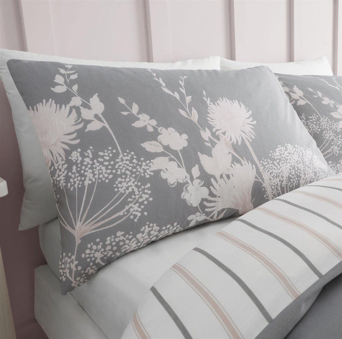 Catherine Lansfield Grey Meadowsweet Floral Reversible Duvet Cover Set