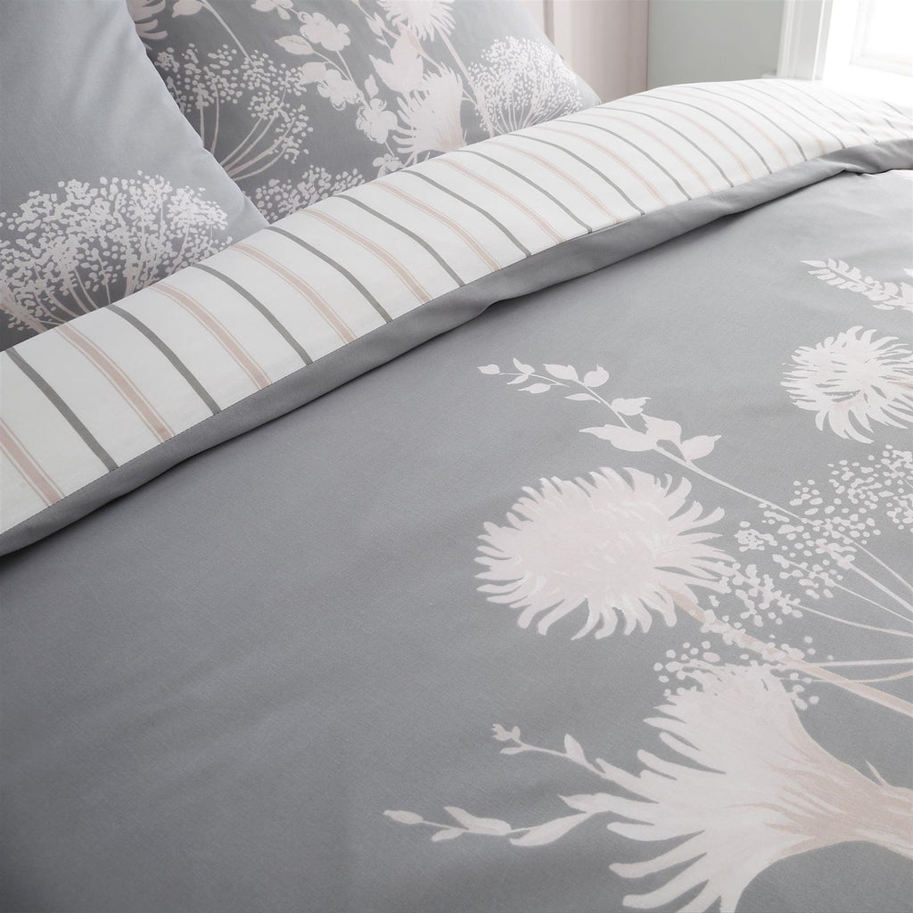 Catherine Lansfield Grey Meadowsweet Floral Reversible Duvet Cover Set