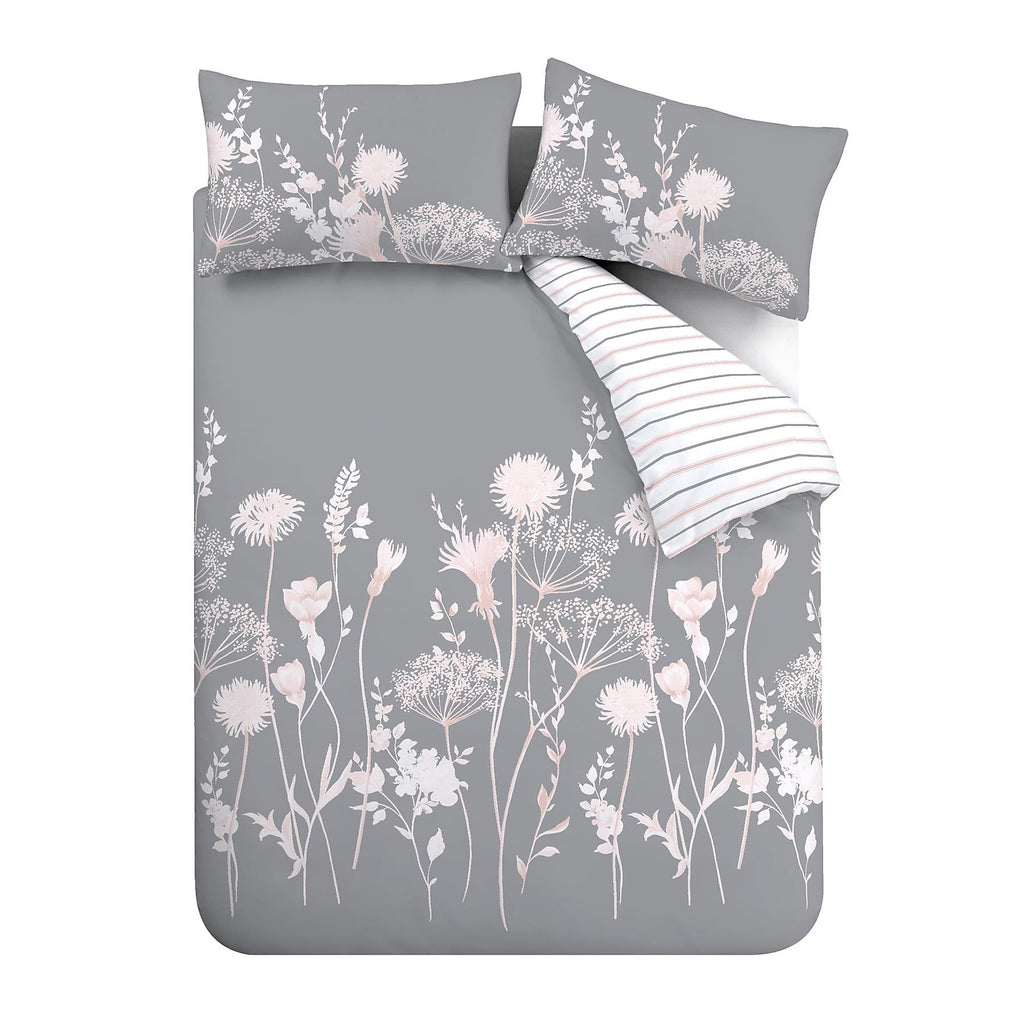 Catherine Lansfield Grey Meadowsweet Floral Reversible Duvet Cover Set