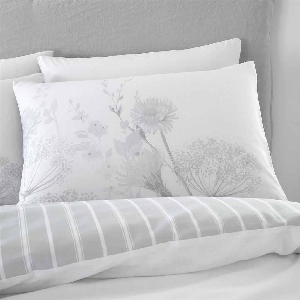 Catherine Lansfield Grey/White Meadowsweet Floral Reversible Duvet Cover Set