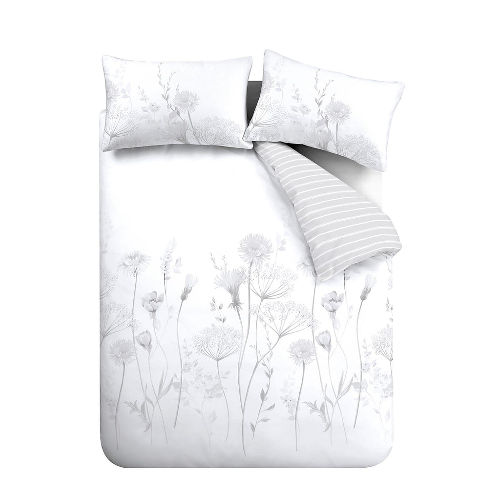 Catherine Lansfield Grey/White Meadowsweet Floral Reversible Duvet Cover Set