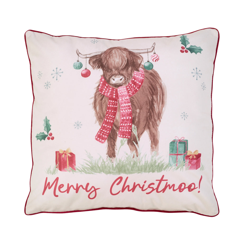 Catherine Lansfield Merry Christmoo Soft Touch 45x45cm Cushion Natural