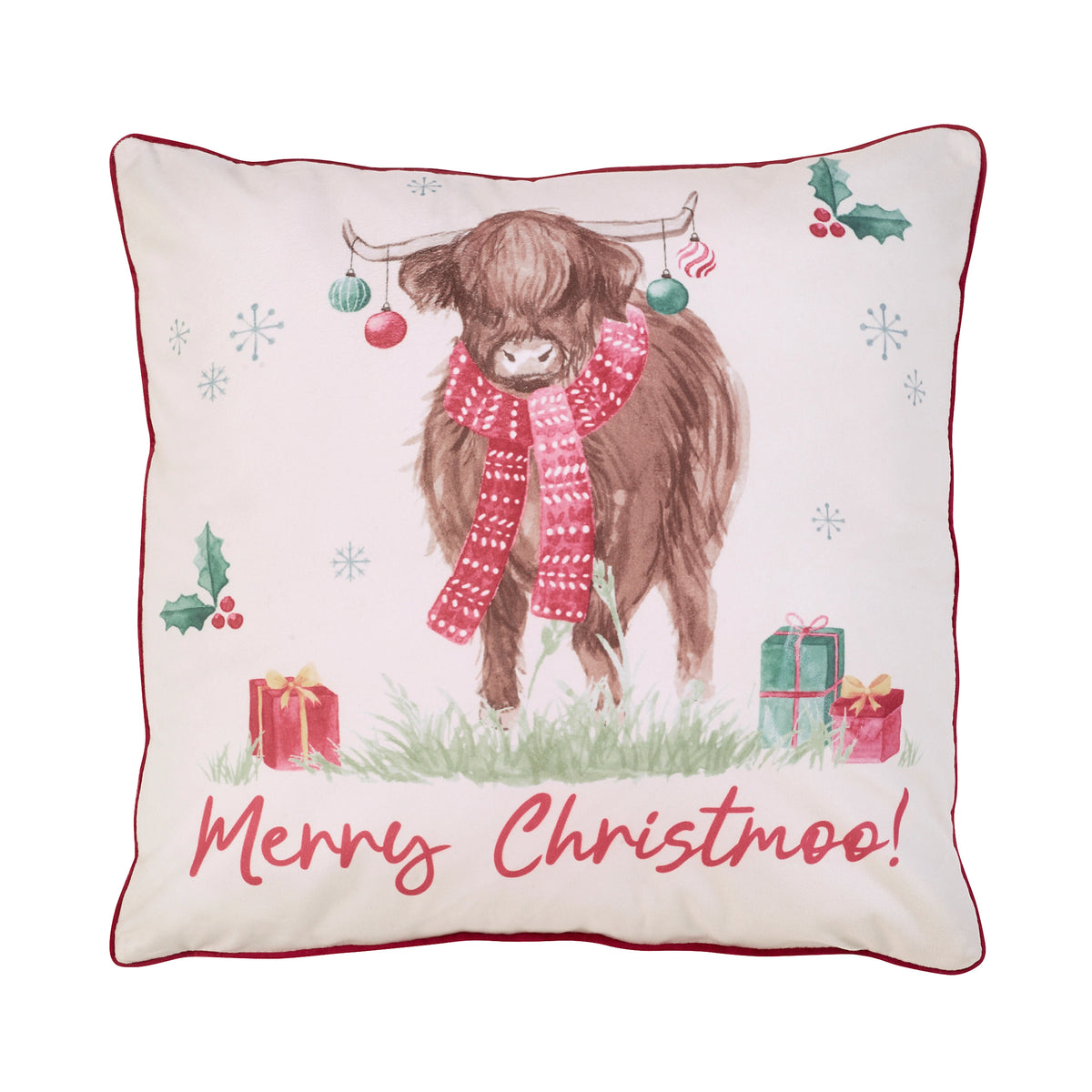 Catherine Lansfield Merry Christmoo Soft Touch 45x45cm Cushion Natural