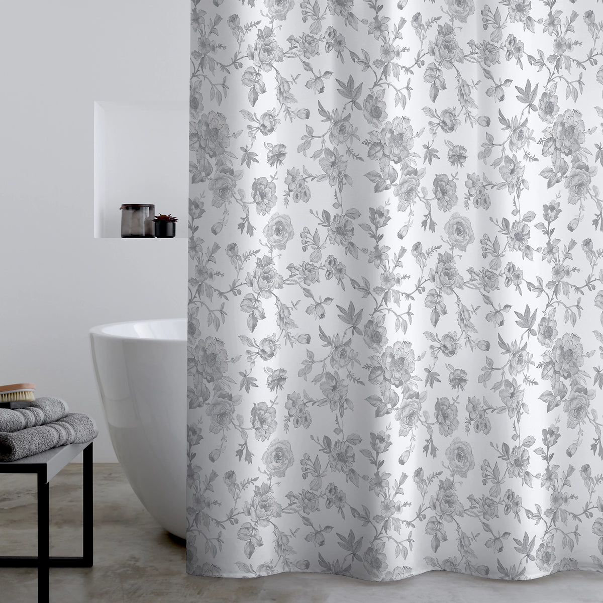 Catherine Lansfield Mirabelle Floral Shower Curtain Panel in Grey 180 x 180cm