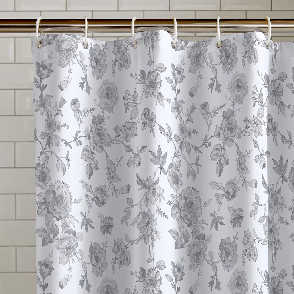 Catherine Lansfield Mirabelle Floral Shower Curtain Panel in Grey 180 x 180cm
