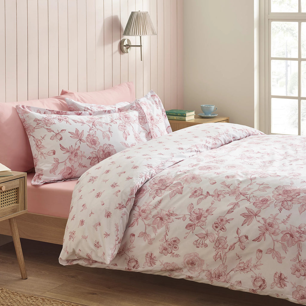 Catherine Lansfield Pink Mirabelle Floral Reversible Duvet Cover Set