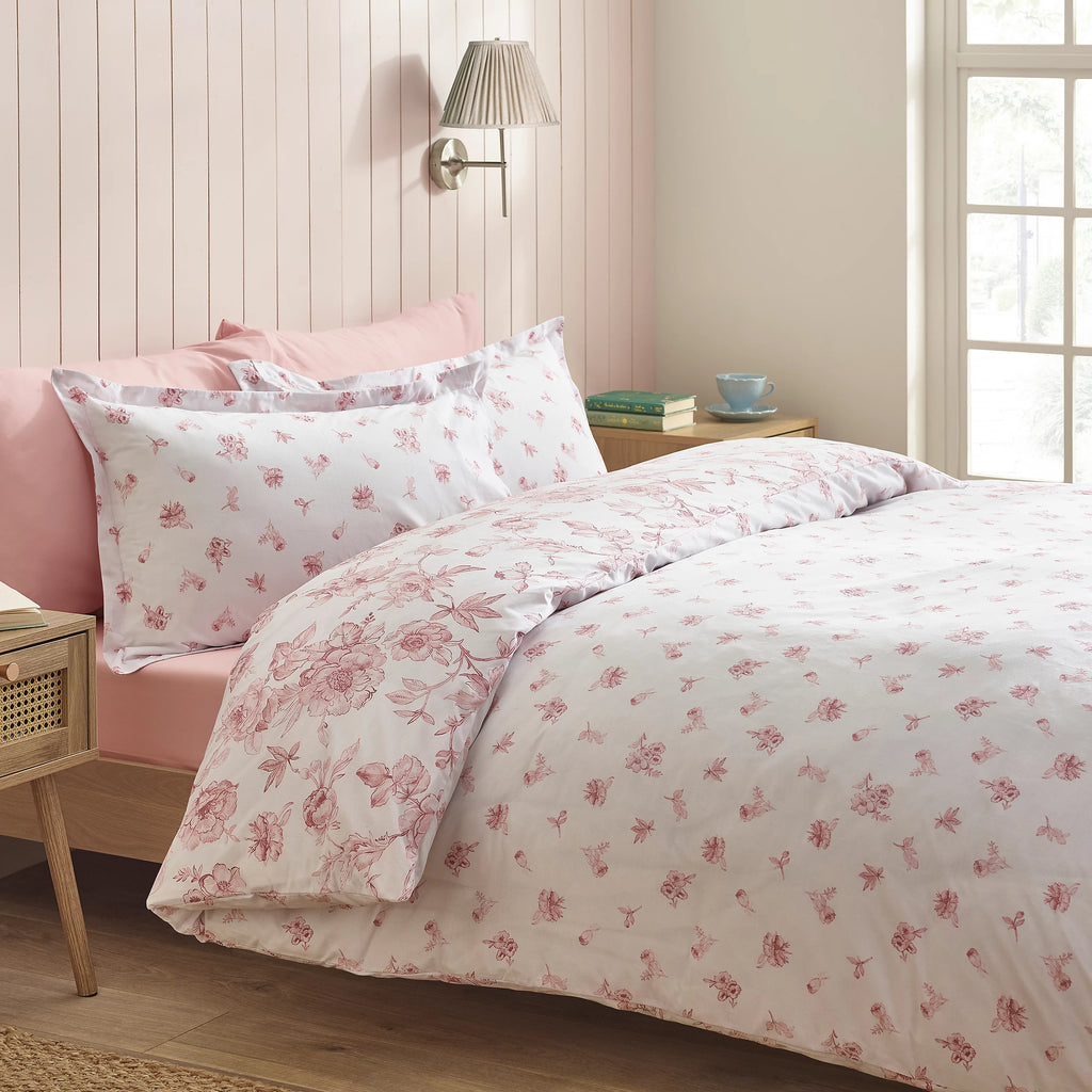 Catherine Lansfield Pink Mirabelle Floral Reversible Duvet Cover Set