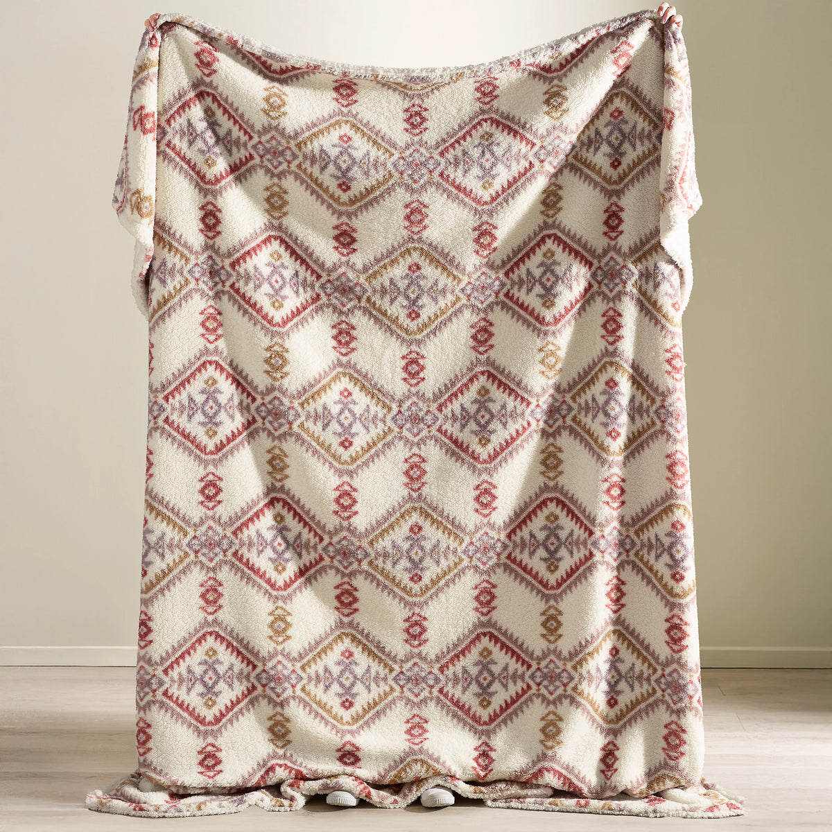 Catherine Lansfield Natural Navajo Fleece Cosy Sherpa Reverse Blanket Throw