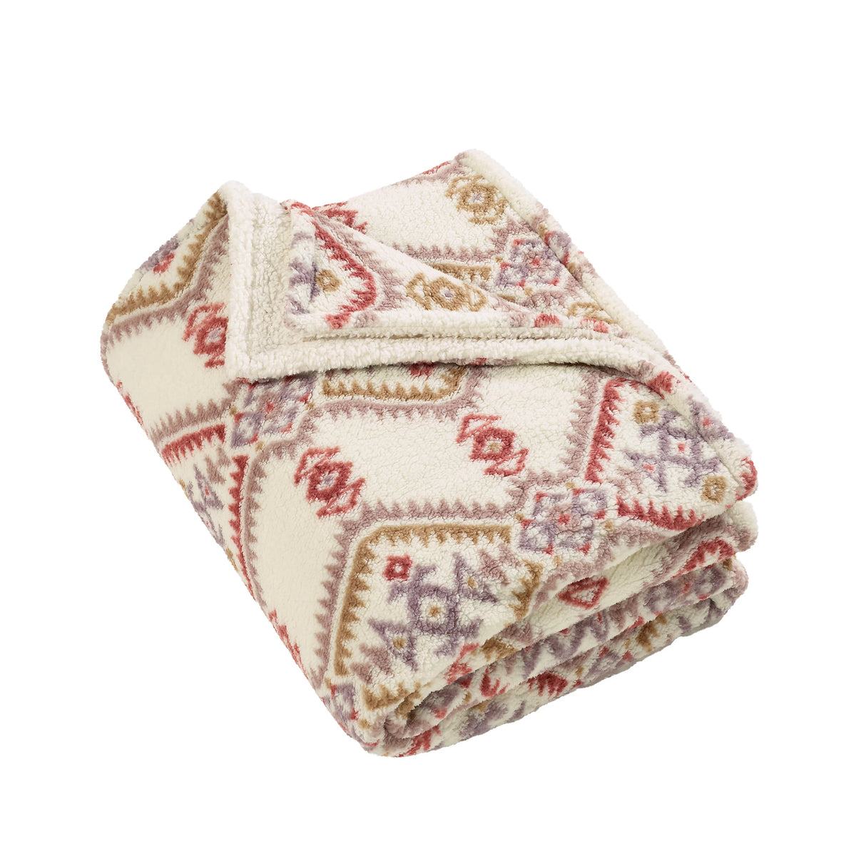 Catherine Lansfield Natural Navajo Fleece Cosy Sherpa Reverse Blanket Throw