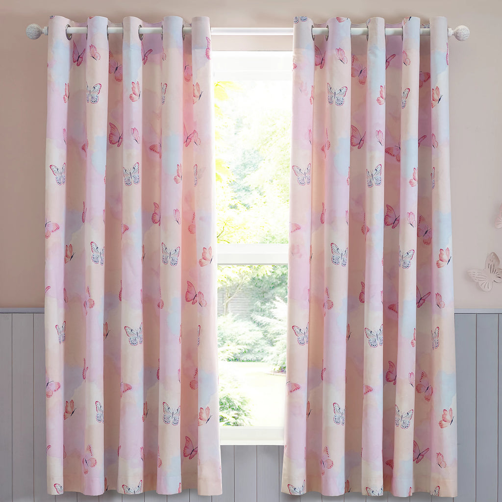 Catherine Lansfield Ombre Butterflies Kids Reversible Eyelet Curtains