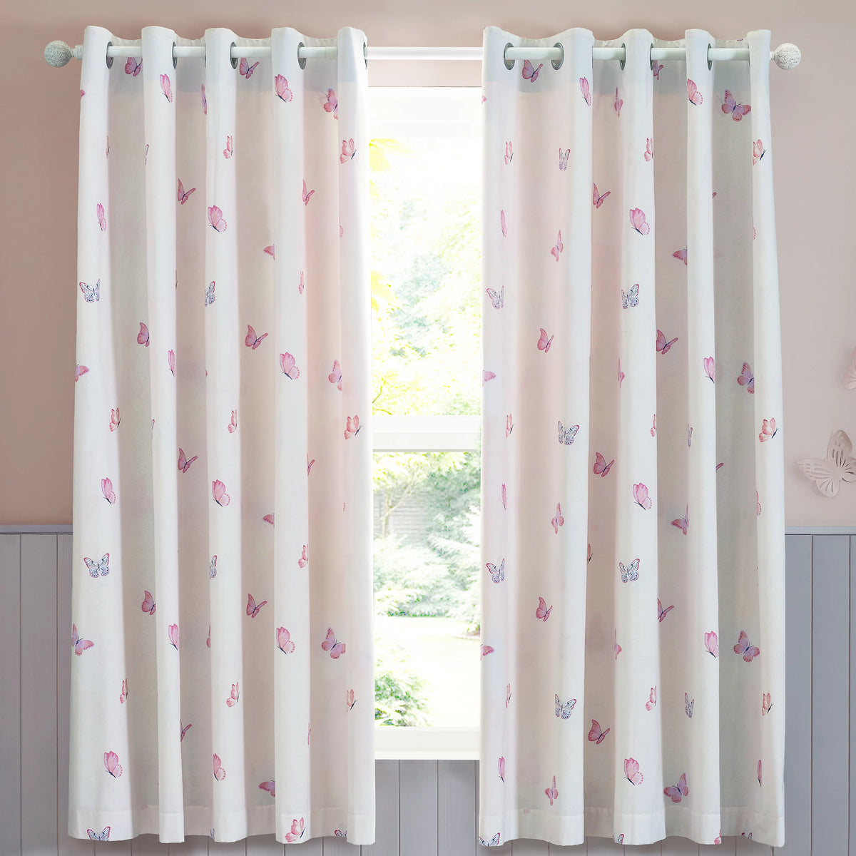Catherine Lansfield Ombre Butterflies Kids Reversible Eyelet Curtains