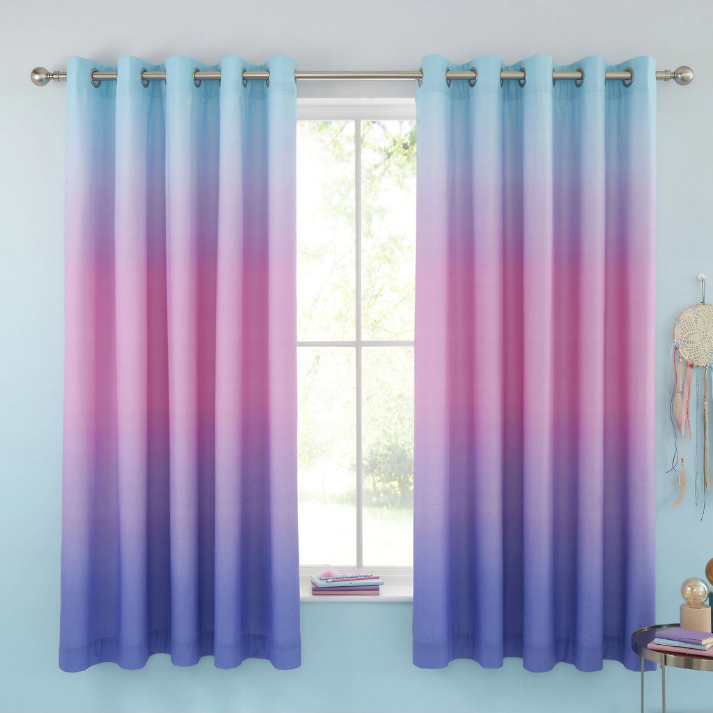 Catherine Lansfield Ombre Rainbow Clouds Eyelet Curtains in Pastel