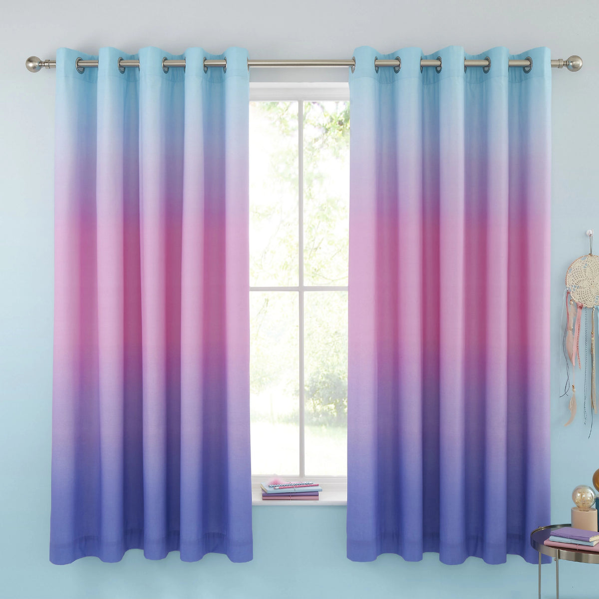 Catherine Lansfield Ombre Rainbow Clouds Eyelet Curtains in Pastel