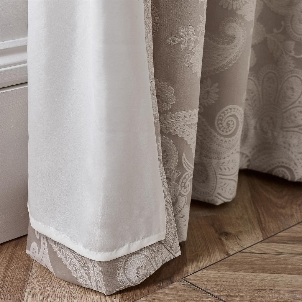 Catherine Lansfield Opulent Jacquard Fully Lined Floral Eyelet Curtains Champagne