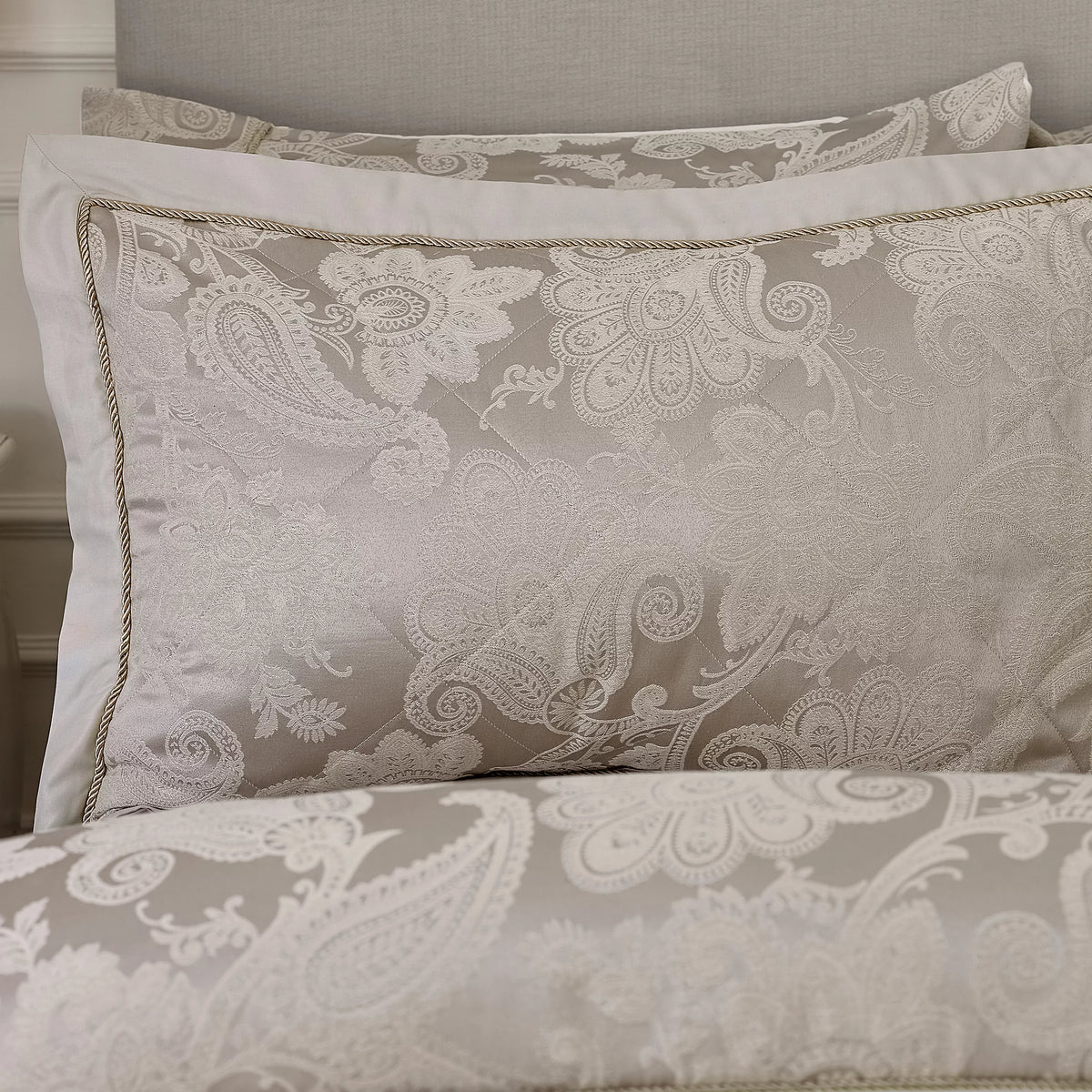 Catherine Lansfield Opulent Jacquard Quilted Pillow Shams Champagne Gold – Pair